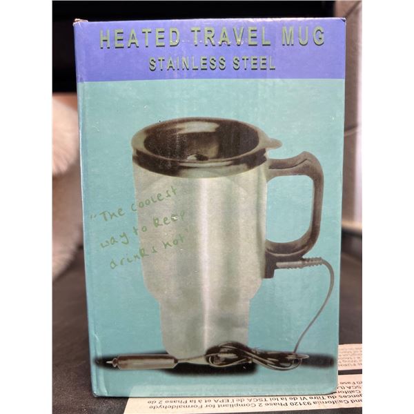 Heated stainless steel travel coffee mug