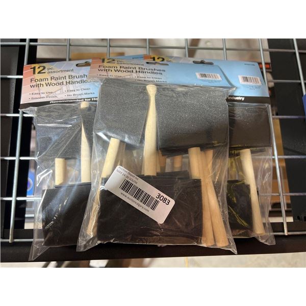 Lot of foam paint brushes with wood handles 3x12