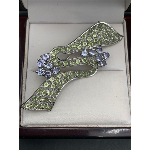 Natural zemerald Multi Stone 5.05 Carats Broach set in .925 Silver with Appraisal $675.00