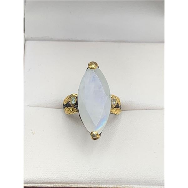 Natural Moonstone Oval Cut 16,32 Carat Solitaire Ring .925 Silver Mount with Appraisal $1600.00