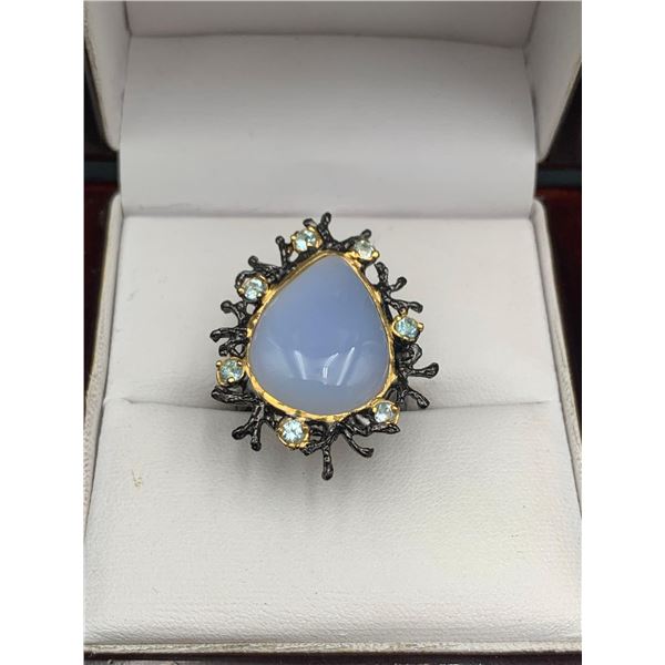 Natural Rare Chalcedony 8.36 Carat Cluster Family Ring .925 Silver with Appraisal $1400.00