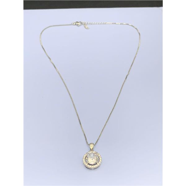 Ladies 1.0 Carat Brilliant Round Solitaire Pendant & Box Link .925 Silver Chain Gift set