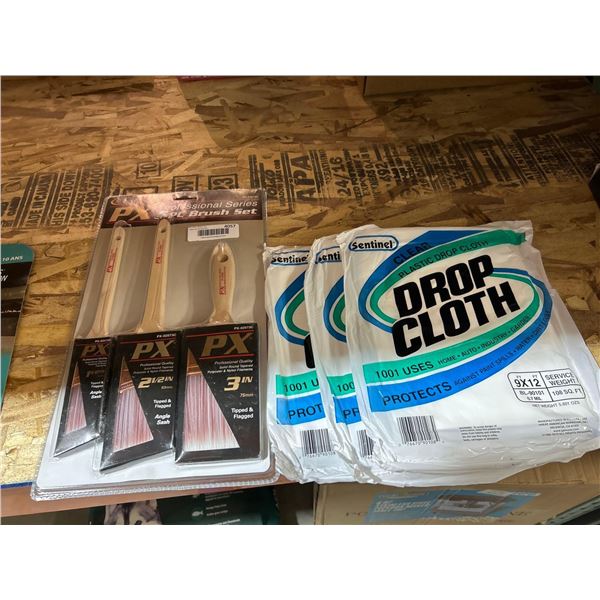 Combo lot of PX professional series 3 piece paint brush set and 3 Sentinel multi purpose clear plast