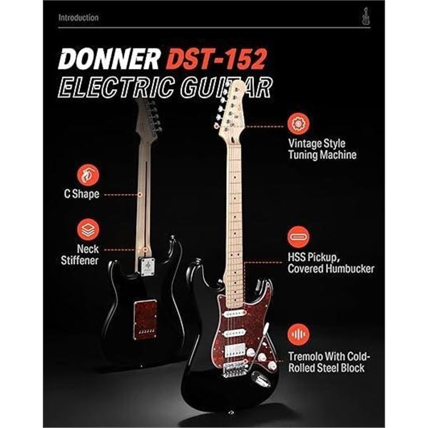Donner DST-152B black electric guitar