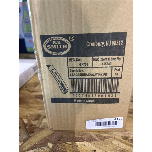 H.B. Smith professional tools large breakaway utility knife. Pack of 10