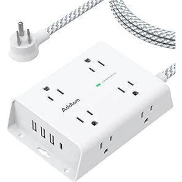 Addtam 3-Side Outlet Extender Strip with 5Ft Extension Cord, Flat Plug, Wall Mount for Dorm Home Off