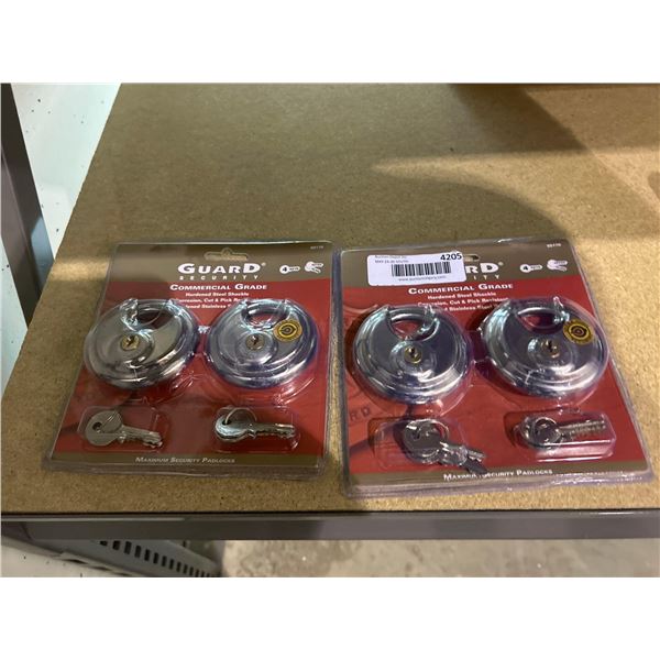 Guard security commercial grade hardened steel locks with keys. 2 packs of 2 locks