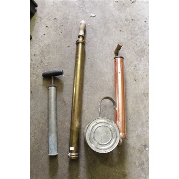 Vintage sprayers, enamel kettle, pot lid, tobacco