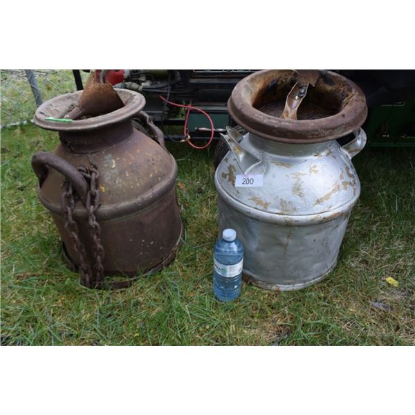 2 vintage metal milk containers