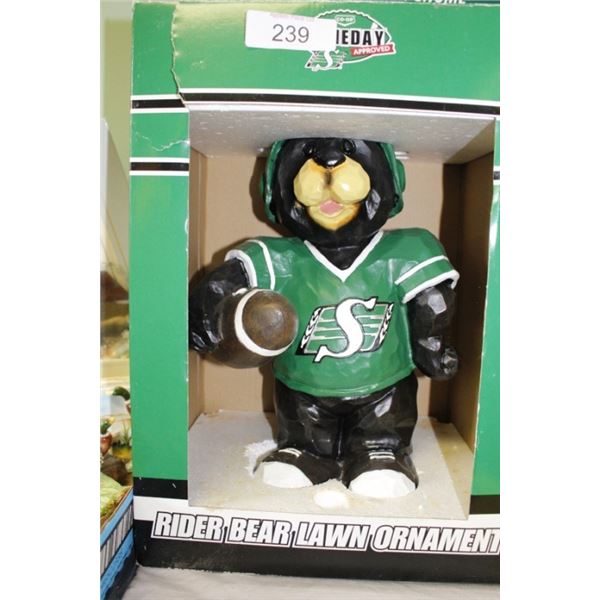 Saskatchewan Roughriders rider bear lawn ornament
