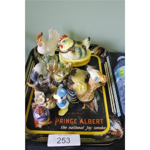 Chicken/bird ornaments, daffy duck ornament,