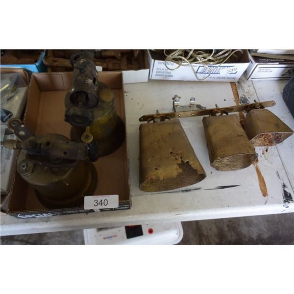 Vintage brass torches, brass bells