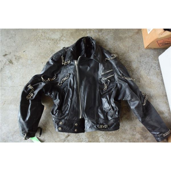 The Leather Ranch leather jacket, riding chaps,