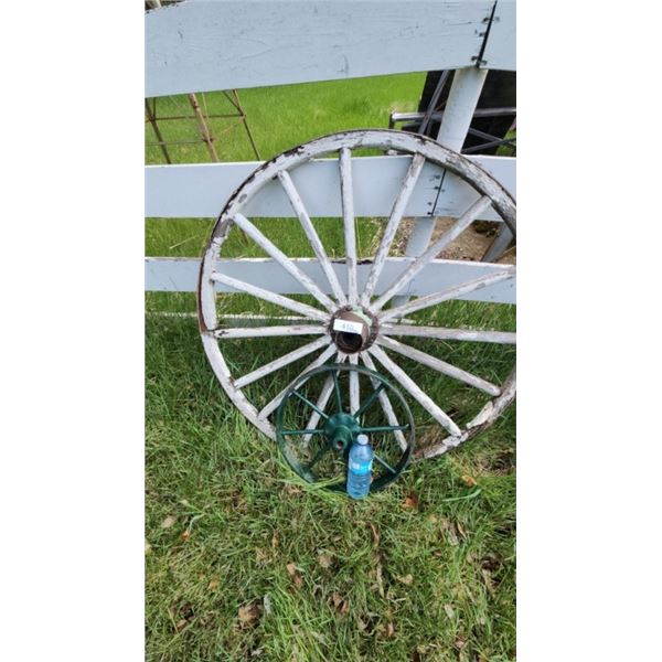 wooden wagon wheel & metal wheel