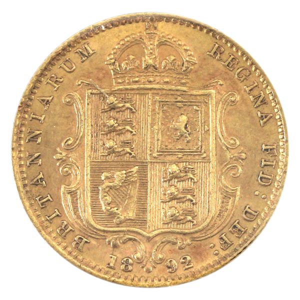 Great Britain Gold 1892 1/2 Sovereign AU-UNC