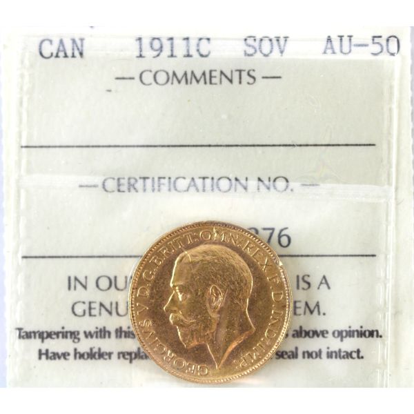 1911C Gold Sovereign ICCS AU50. A Bright, Lustrous Coin