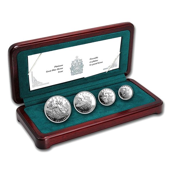 2002 Platinum Great Blue Heron 4-Piece Fractional Set in Deluxe Wooden Display Case