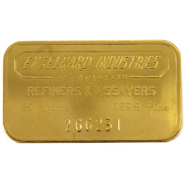 25g Gold Engelhard Canada Vintage .9999 Fine Gold Bar SN: 266231 (Tax Exempt)