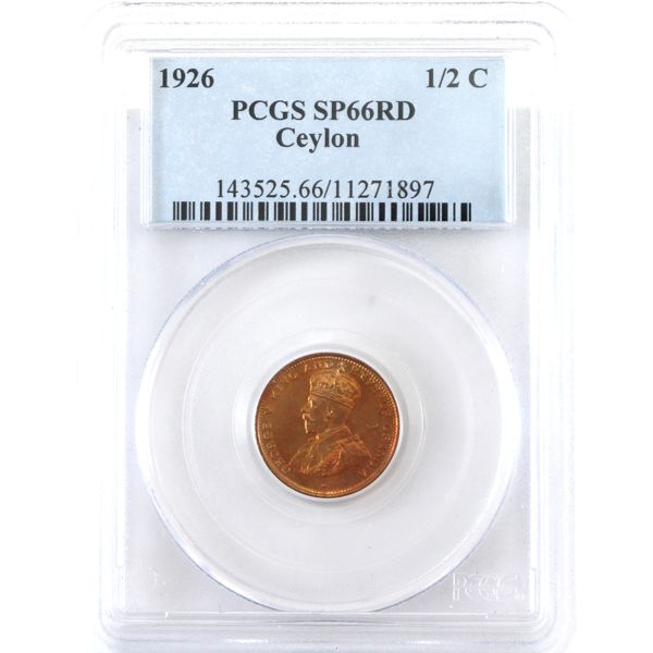 Ceylon 1926 1/2 Cent PCGS SP66 Red