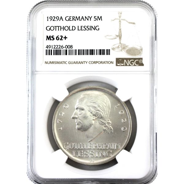 Germany 1929A 5-Mark Gotthold Lessing (200th Ann.) NGC MS62+