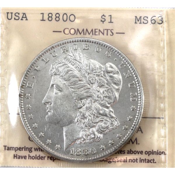 USA Silver 1880-O Morgan Dollar ICCS MS63