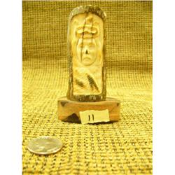 Mastodon ivory bark relief carving of Alaska Native chief on wood base 4" Imported  (33)