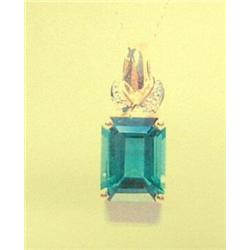 Green Quartz and diamond pendant and chain, 10 K yellow gold, green quartz, emerald cut, approx. 1.5