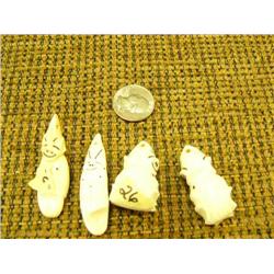 Lot of 4 ivory billiken: 1 initialed U.S. (33)