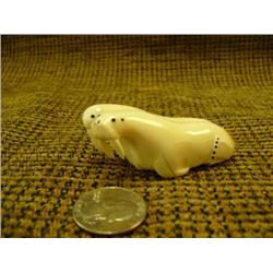 Walrus ivory carving of 2 walruses side to side by Bryan of Diomede, AK(33)