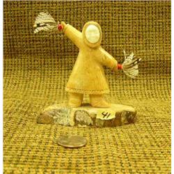 Alaska Native dancer with feathers made of bone 4" tall Imported (33)