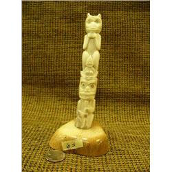 Antler Southeast Alaskan like totem pole on bone base  - 7.5" tall Imported (33)