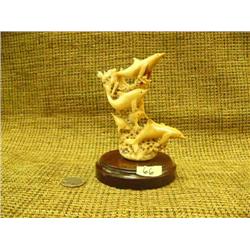 Pod of whales made of bone on wood base 5" tall Imported (33)