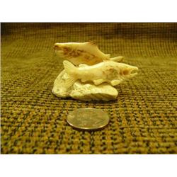 2 fossilized walrus ivory fish on bone base Imported (33)