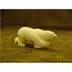 Native carved - very nice walrus ivory polar bear 5.5" long, by Stanley Rookok (33)