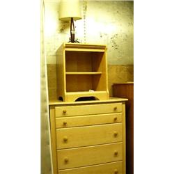 Lot of: highboy dresser, matching night stand and lamp (153)