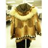 Image 2 : Muskrat coat with wolverine and polar bear fur ruff, with elaborate black and white fur embellishmen