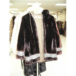 St. Croix sheared sheep jacket with embroidered leather trim, approx. size L (28)