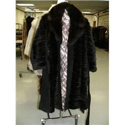 Full length mink and suede coat with chocolate fox collar approx. size XL (28)