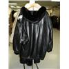 Image 2 : Reversible black leather and mink coat with black fox ruff approx size men's XL