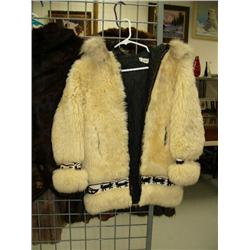 Sheep jacket with wolf ruff and cow hide embellished trim approx. size XS or Child's  (28)