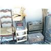 Image 4 : Lot of: antique baby cradle, canoe paddles, granite wear, Pegasus, plant stand, lamps, old leather s