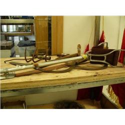 Lot of: hay knife, hay hook, cye, going to the races portable cane stool (2)