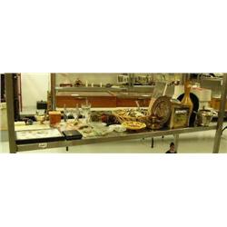 Complete shelf of: metal dye cast airplanes, glass wear, Copper River air way envelopes, bone handle