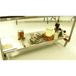 Lot of: antique kitchen items, doll, wood box, lamp, etc. (2)