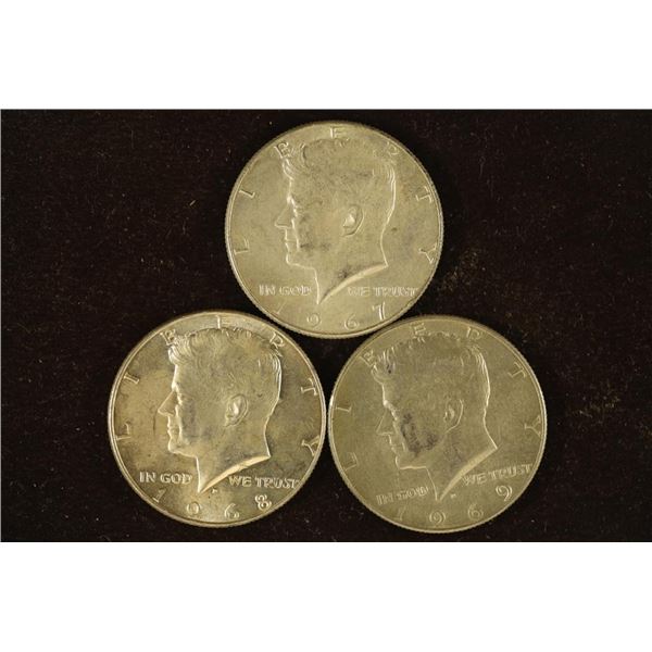 1967, 1968-D & 1969-D JFK 40% SILVER HALF DOLLARS