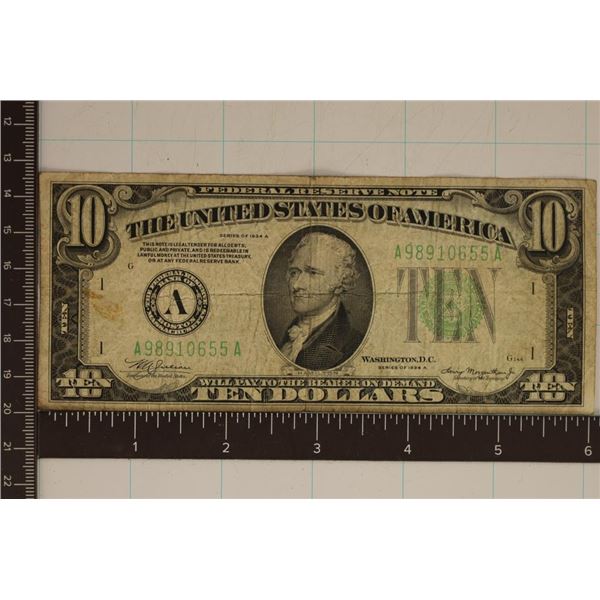 1934-A US $10 FRN, GREEN SEAL
