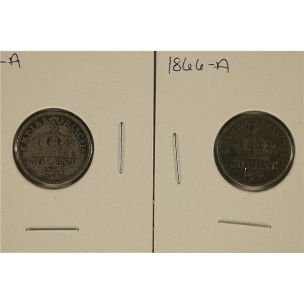 1864-A & 1866-A FRANCE SILVER 50 CENTIMES .1342