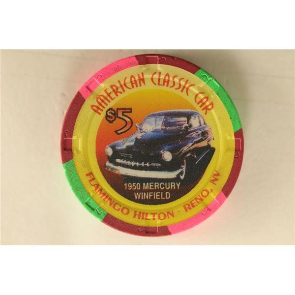 1996 $5 FLAMINGO HILTON CASINO CHIP. RENO, NEVADA.