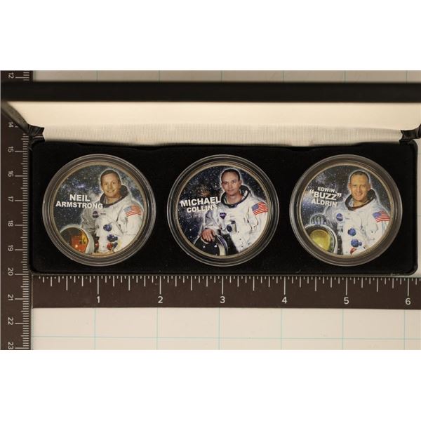 3 COIN COLORIZED IKE BU DOLLARS, APOLLO 11