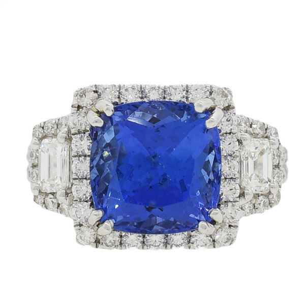 5.56 ctw Tanzanite and 1.42 ctw Diamond 18KT White Gold Ring